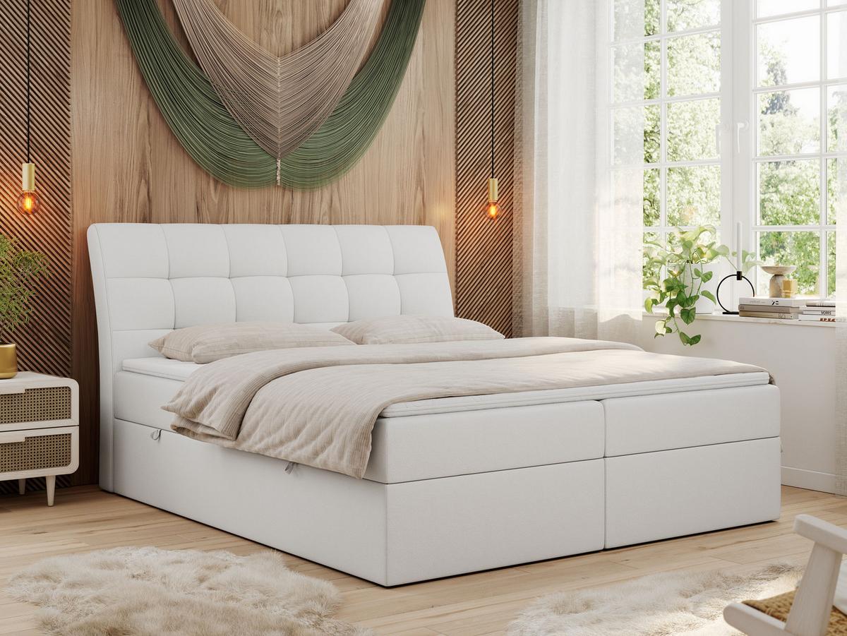 BOXBETT DIEGOS 160/200 Weiß Kunstleder - H3 - Weiß, Holz/Textil (160/200cm) - MKS