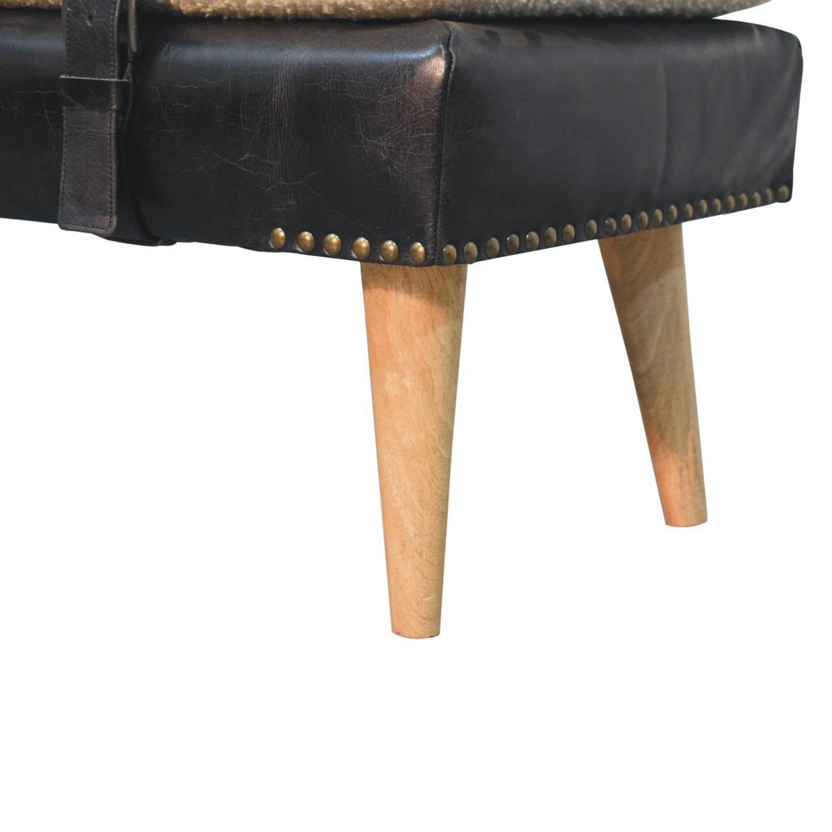 BANK Bouclé Büffelleder Schwarz, Gürtelriemen-Design, Braun - Braun, Holz (90/40/35cm) - Artisan Furniture