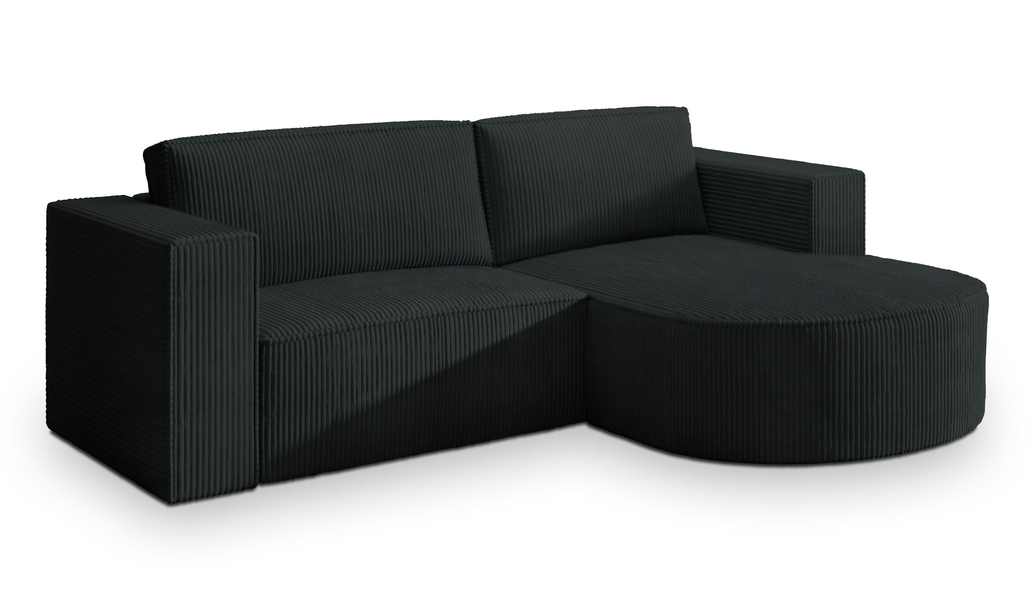 ECKSOFA SORELA P R-S Schwarz Kordstoff mit Schlaffunktion - Schwarz, Holz (263/174cm) - MASSENO