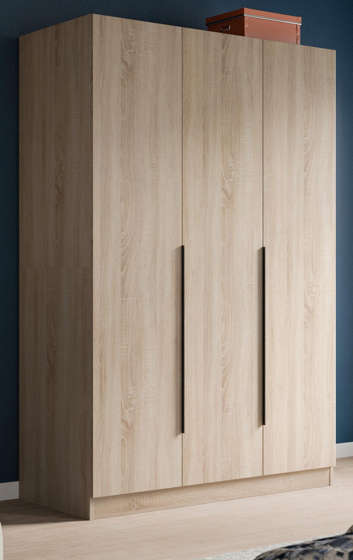 KLEIDERSCHRANK Eiche Sonoma 3-türig 120 x 181 cm, Drehtürenschrank mit Kleiderstange - Eichefarben/Schwarz, Holzwerkstoff/Kunststoff (120/181/52cm) - Inn.Furn