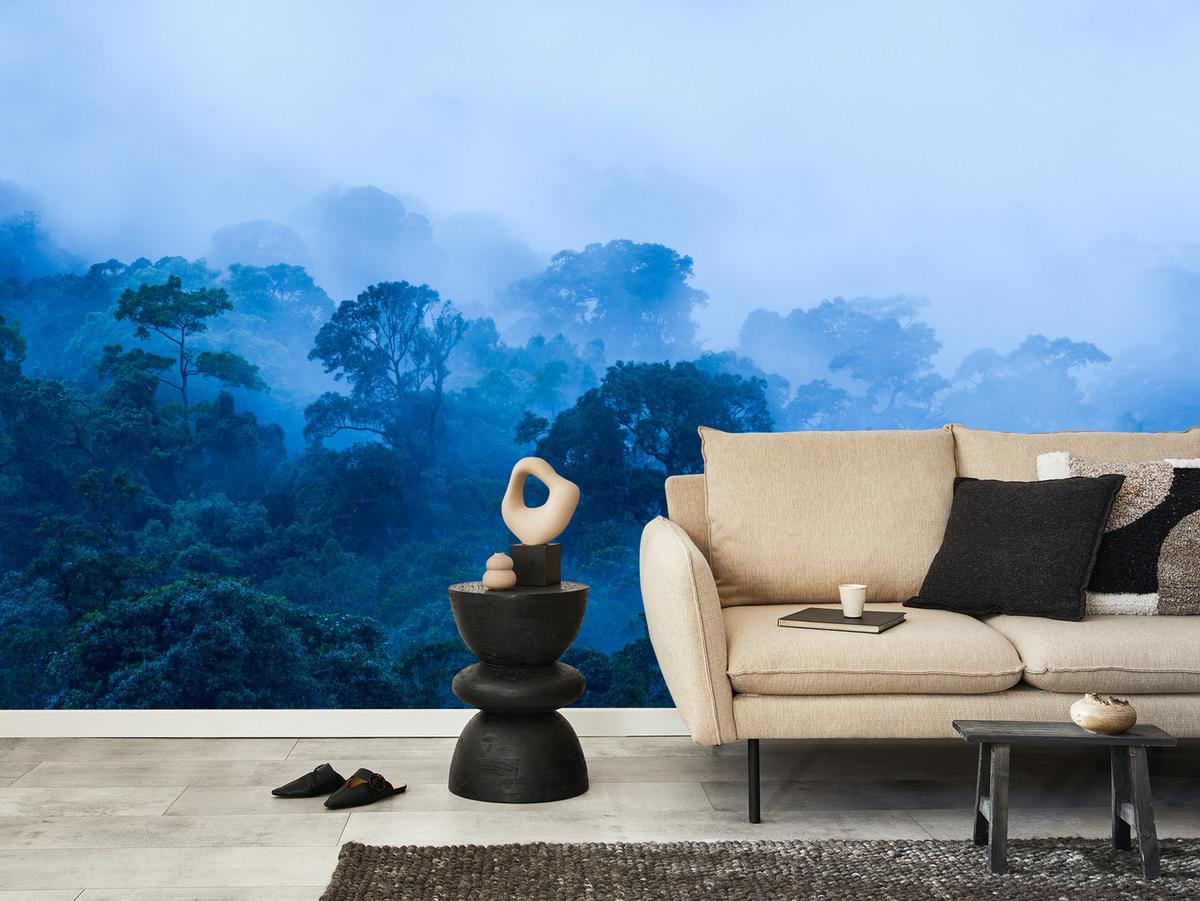 FOTOTAPETE für Wohnzimmer Tropischer Laubwald Nebel Dschungel 200x140 - Schwarz, Papier (200/140cm) - Muralo