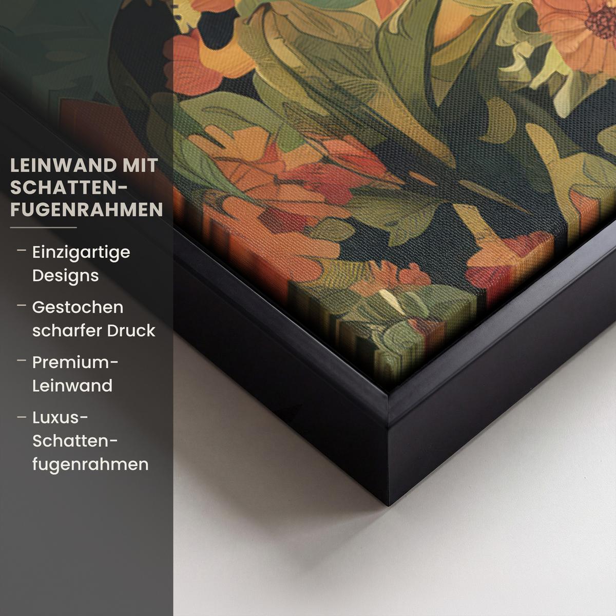 LEINWAND Bilder mit Rahmen - Frau - Blumen - Schmetterlinge - Natur - Vintage - 40x60 - Salbeigrün, Textil (40/60cm) - MuchoWow