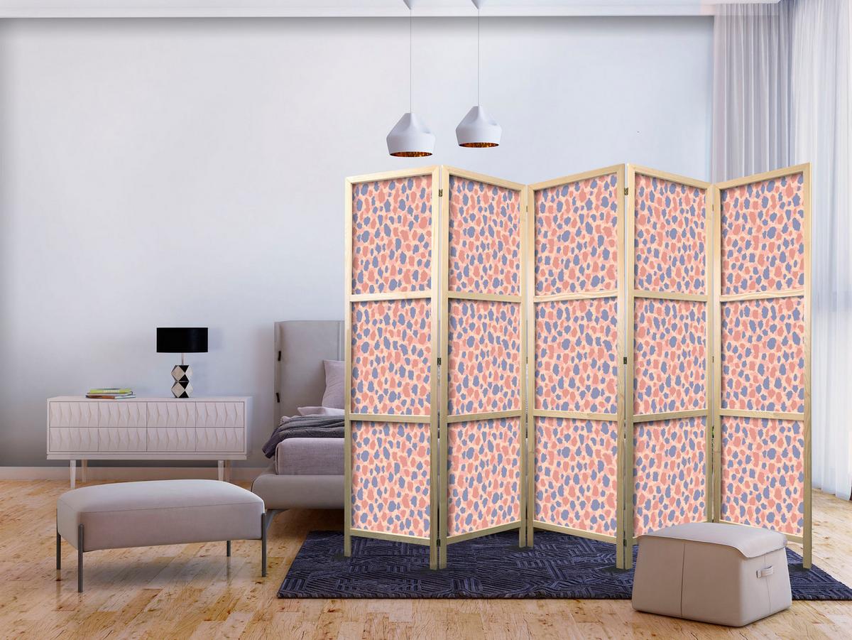 PARAVENT Japanischer 5-tlg 225x172 cm Buntes Tiermuster - Rosa, Holz/Textil (225/172/3cm) - Muralo
