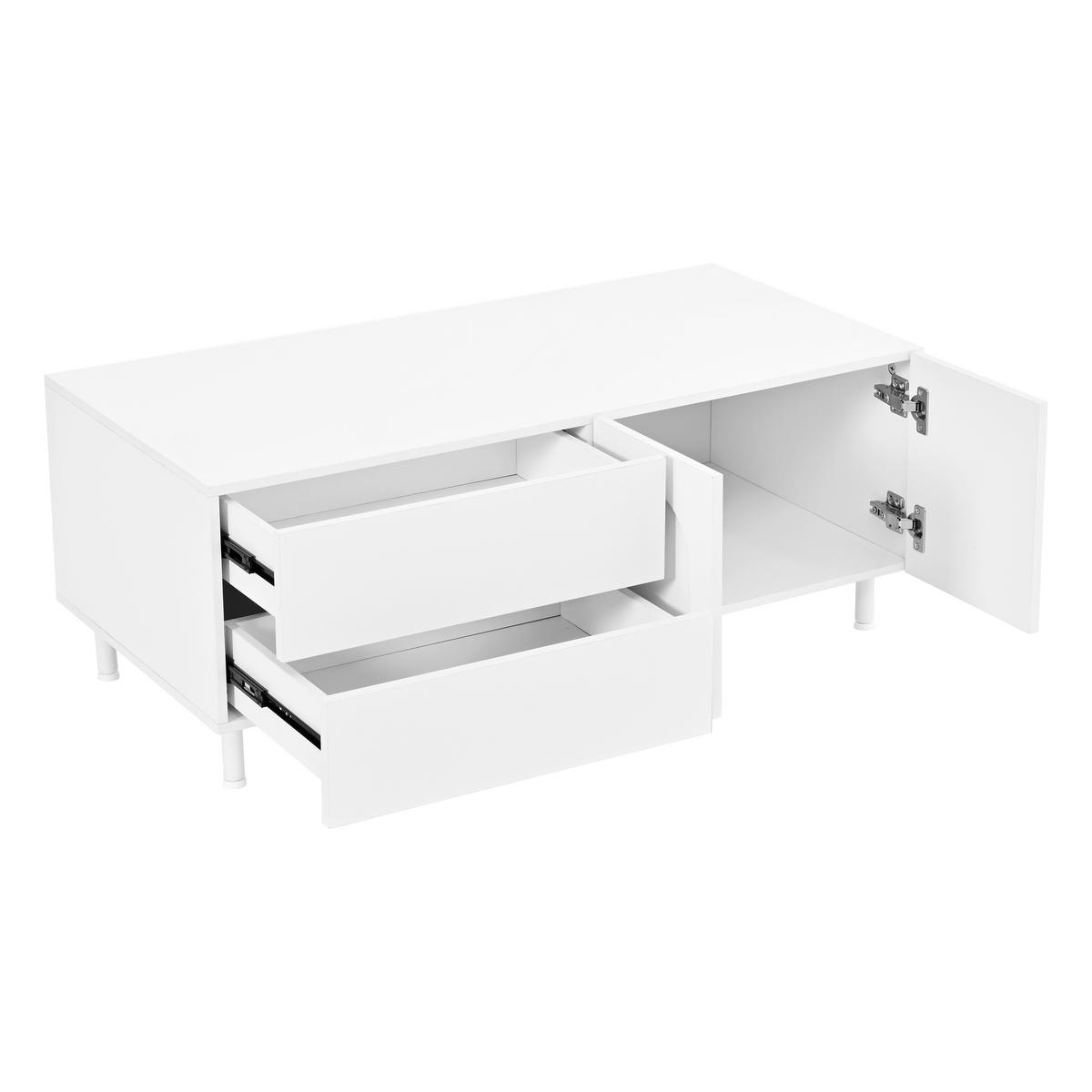 COUCHTISCH Weiß Rechteckig mit 2 Schubladen & Bogen-Türen - Weiß, Holzwerkstoff (50/100/39.5cm) - Urban Meuble