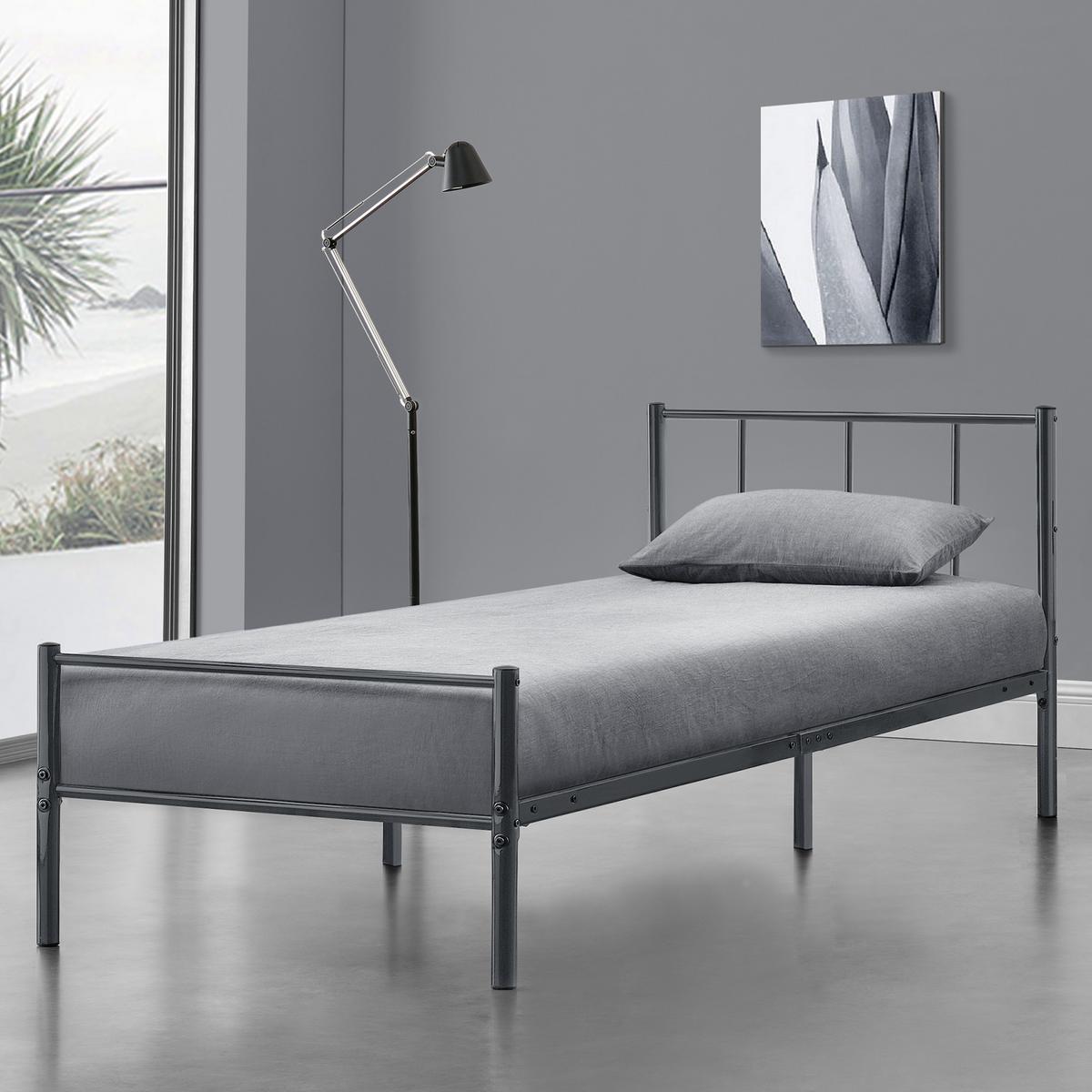 METALLBETT Laos - Dunkelgrau, Metall (90/200cm) - [en.casa]