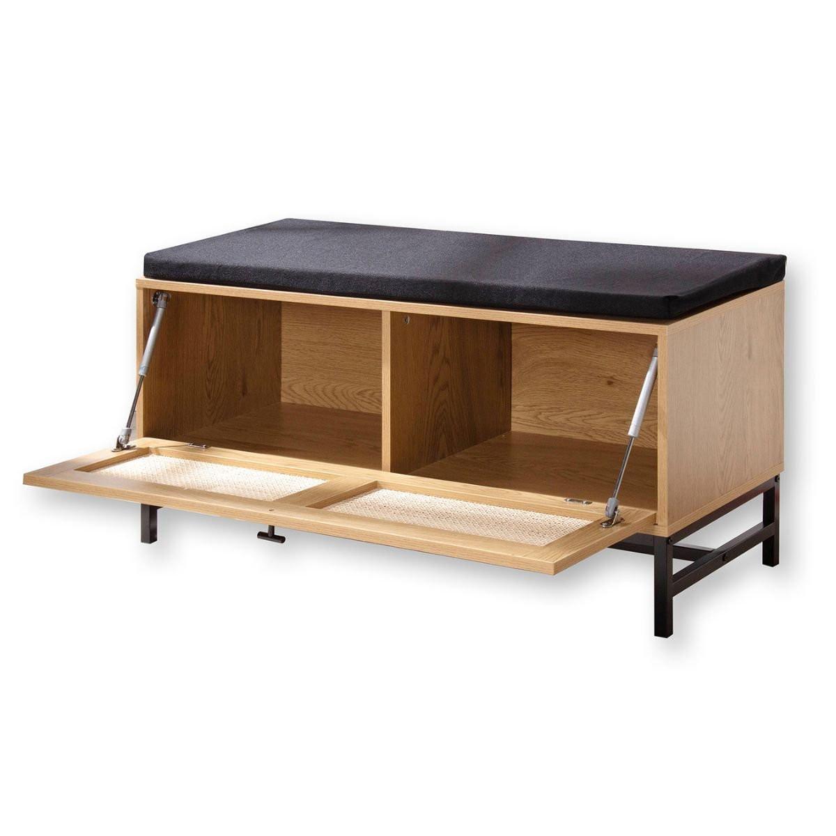 BANK mit Schuhablage und Rattanfront - L100 cm - Apfelbaumfarben, Holzwerkstoff (100/47/38cm) - Calicosy