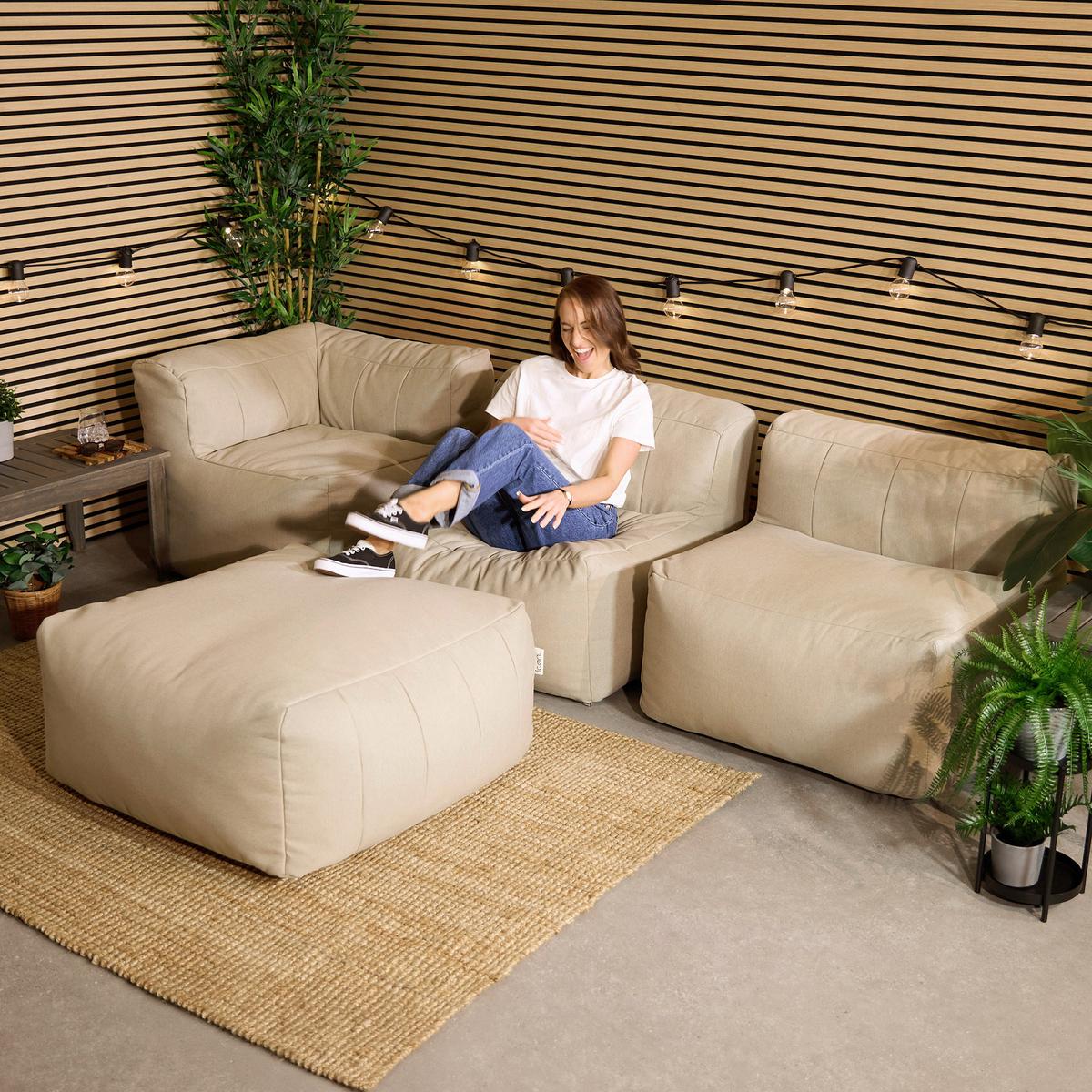 SITZSACK-SOFA Outdoor 4-tlg.: Ecksessel, 2 Sessel, Fußstütze - Beige, Textil (365/68/100cm) - icon