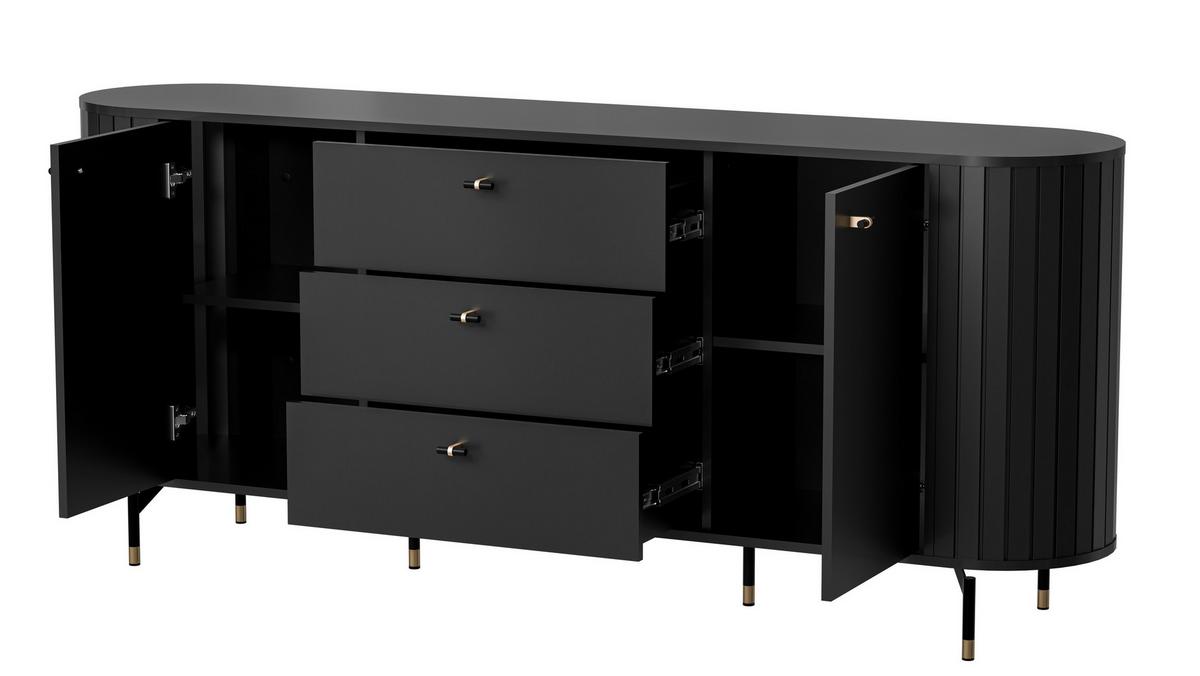 KOMMODE THIRA 190,1/81/40cm mit 3 Schubladen 2 Türen Schwarz - Schwarz, Holzwerkstoff (190.1/81/40cm) - MASSENO