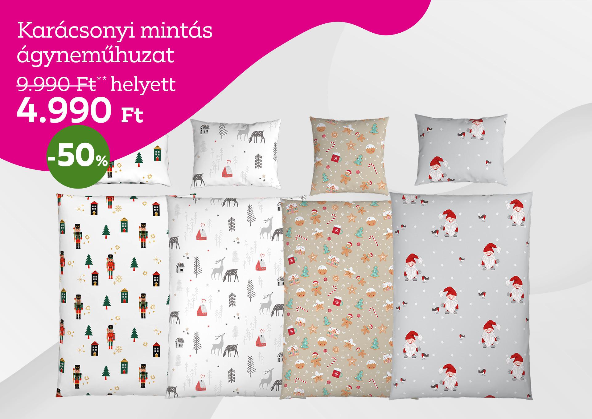 Karácsonyi mintás ágyneműhuzat garnitúra 9.990 Ft helyett 4.990 Ft/garnitúra, 50% kedvezmény