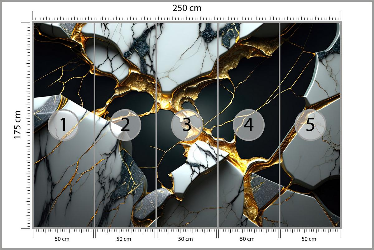 FOTOTAPETE für Wohnzimme Schwarze Weißer Marmor Goldelementen 250x175 - Goldfarben/Schwarz, Papier (250/175cm) - Muralo