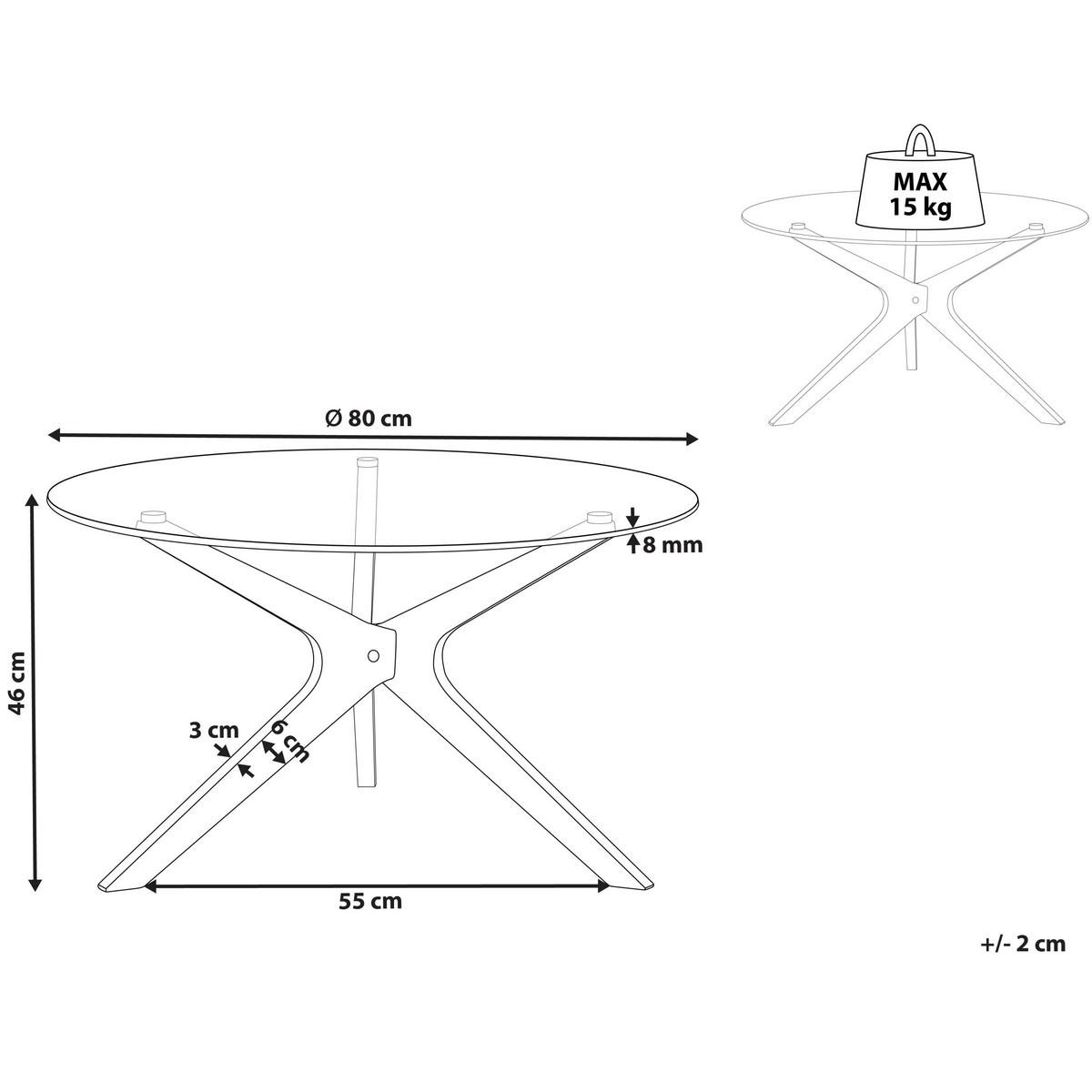 COUCHTISCH Glas transparent/hellbraun 80 cm Valley - Hellbraun/Transparent, Glas (80/80/46cm) - Beliani