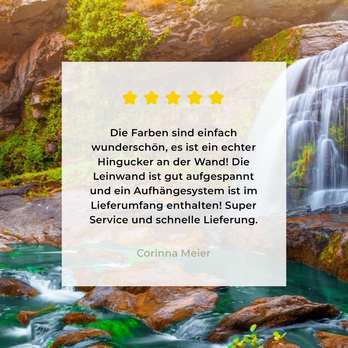 LEINWANDBILD Natur - Wasserfall - Pflanzen - Bäume - Sonne Deko Schlafzimmer 30x20 cm - Olivgrün, Textil (30/20cm) - MuchoWow