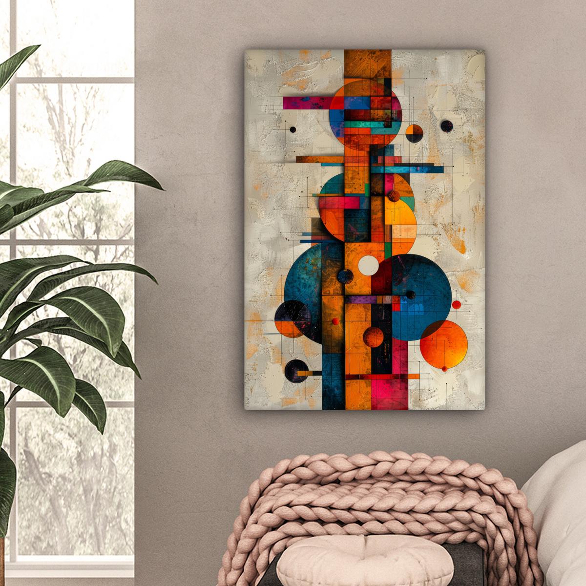 LEINWANDBILD Vintage - Moderne Kunst - Orange - Geometrische Formen Wanddeko 40x60 cm - Multicolor, Textil (40/60cm) - MuchoWow