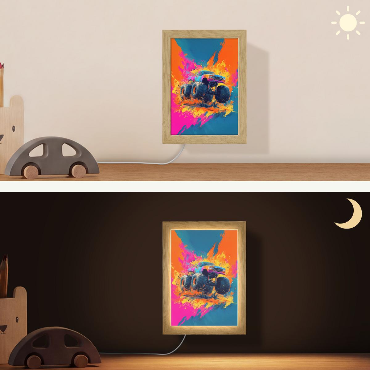WANDLEUCHTE Monstertruck - Abstrakt - Farbspritzer - Farbenfroh 15x20 cm - Pink, Holzwerkstoff (15/20/8cm) - OnlyWow