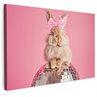LEINWANDBILD Schleife - Discoball - Kaninchen Wanddeko 90x60 cm - Pink, Textil (90/60cm) - MuchoWow