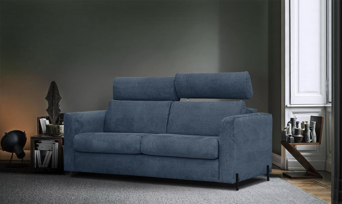 SOFA MEZO 3-Sitzer mit Schlaffunktion, dunkelblau - Schwarz/Dunkelblau, Holz/Textil (232/90/107cm) - Wozimo