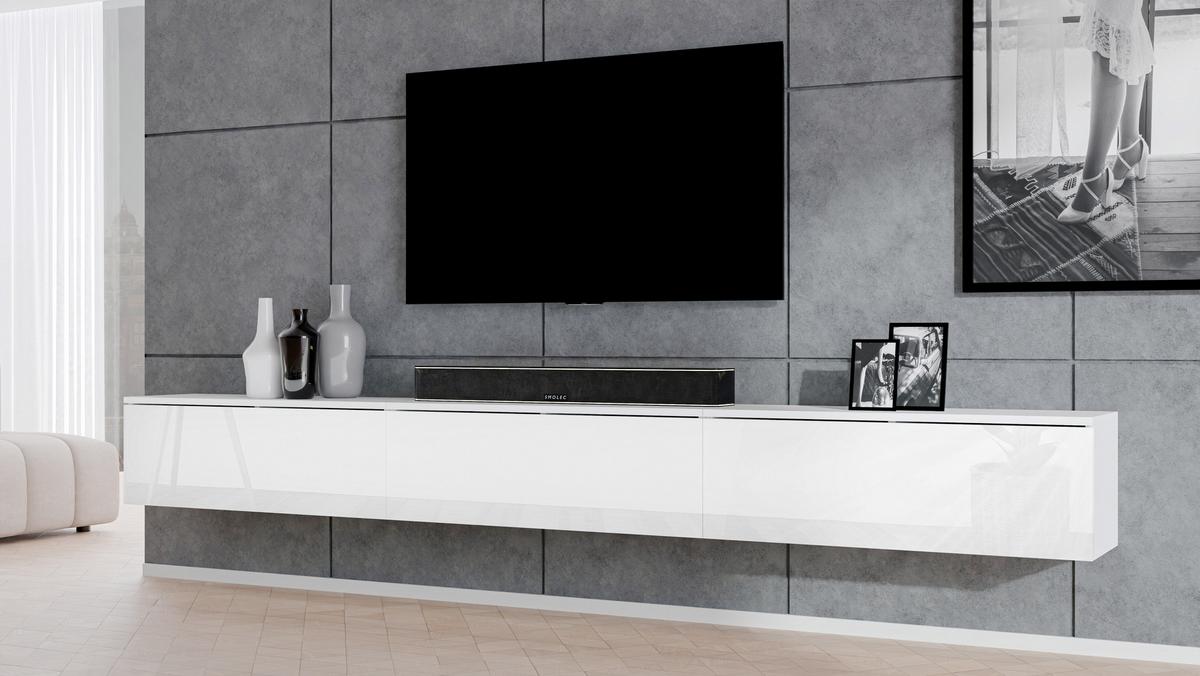 LOWBOARD Loriano 3x100 Weiß Matt, Hochglanz 300/34/32 cm – TV Bank - Weiß, Holzwerkstoff/Kunststoff (300/34/32cm) - AX Living