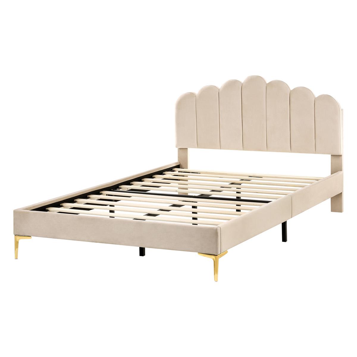 BETT mit Lattenrost 140/200 Samtstoff Beige Sauvian - Beige, Textil (140/200cm) - Beliani