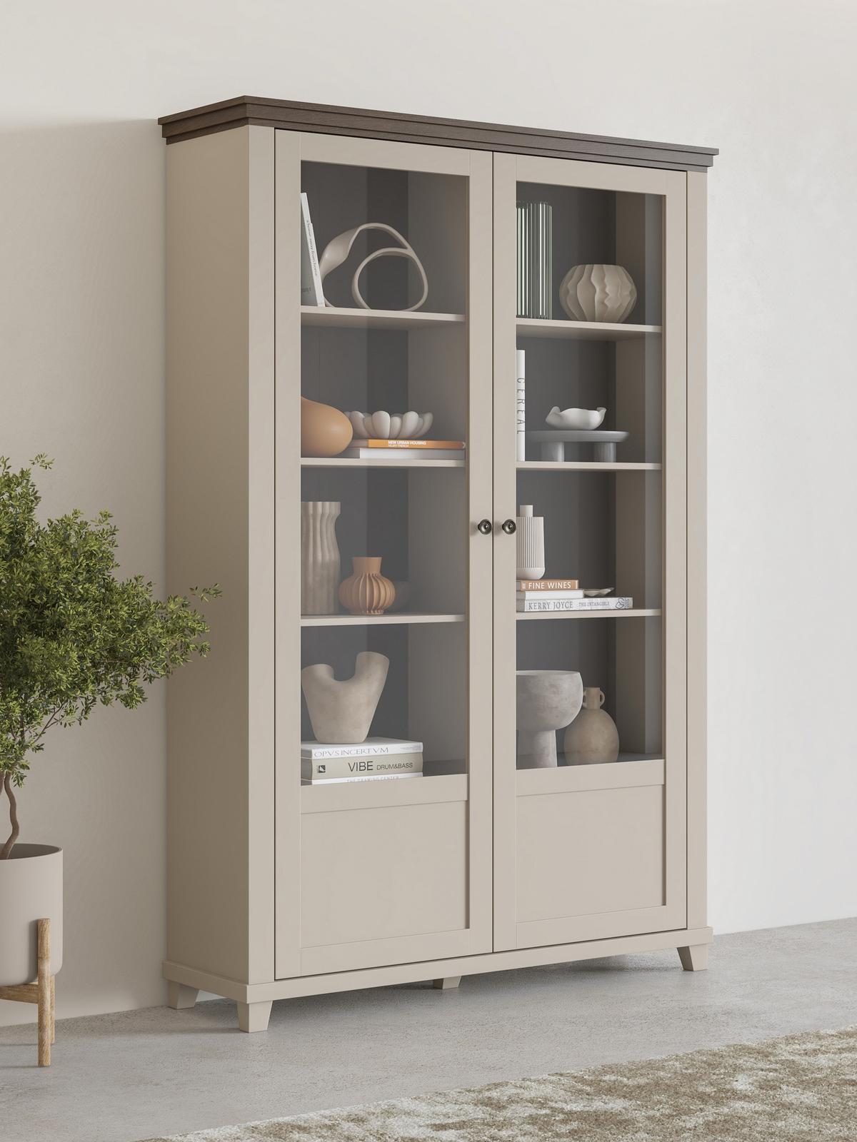 VITRINE EVANDRO 200 / 126 cm in Beige - Beige, Holzwerkstoff (126/200/42cm) - MASSENO