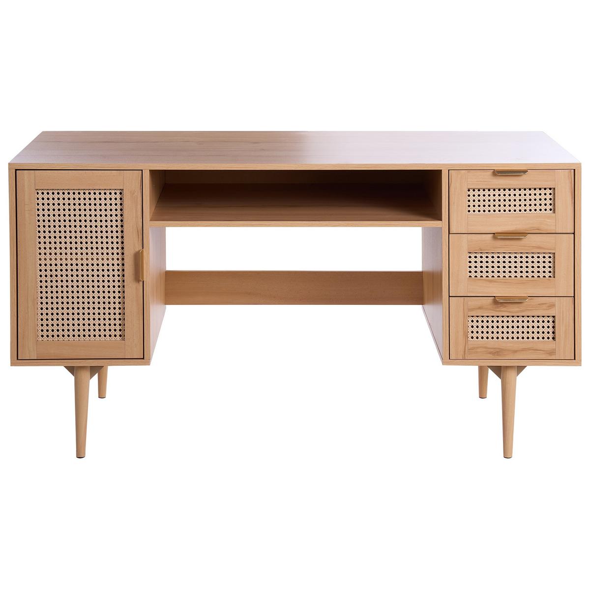 SCHREIBTISCH 140/60 cm Hellbraun Raffra - Hellbraun/Braun, Holzwerkstoff/Metall (60/140/75cm) - Beliani