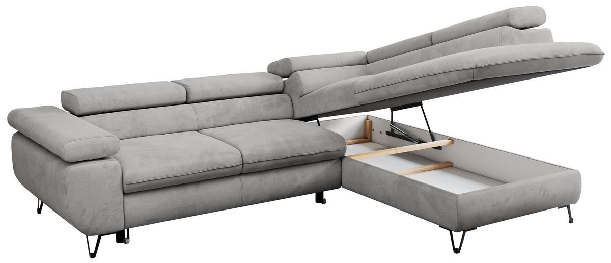ECKSOFA PEDRO L Hellgrau Velvet - Rechts Seite - Hellgrau/Schwarz, Textil/Metall (273/208cm) - MKS