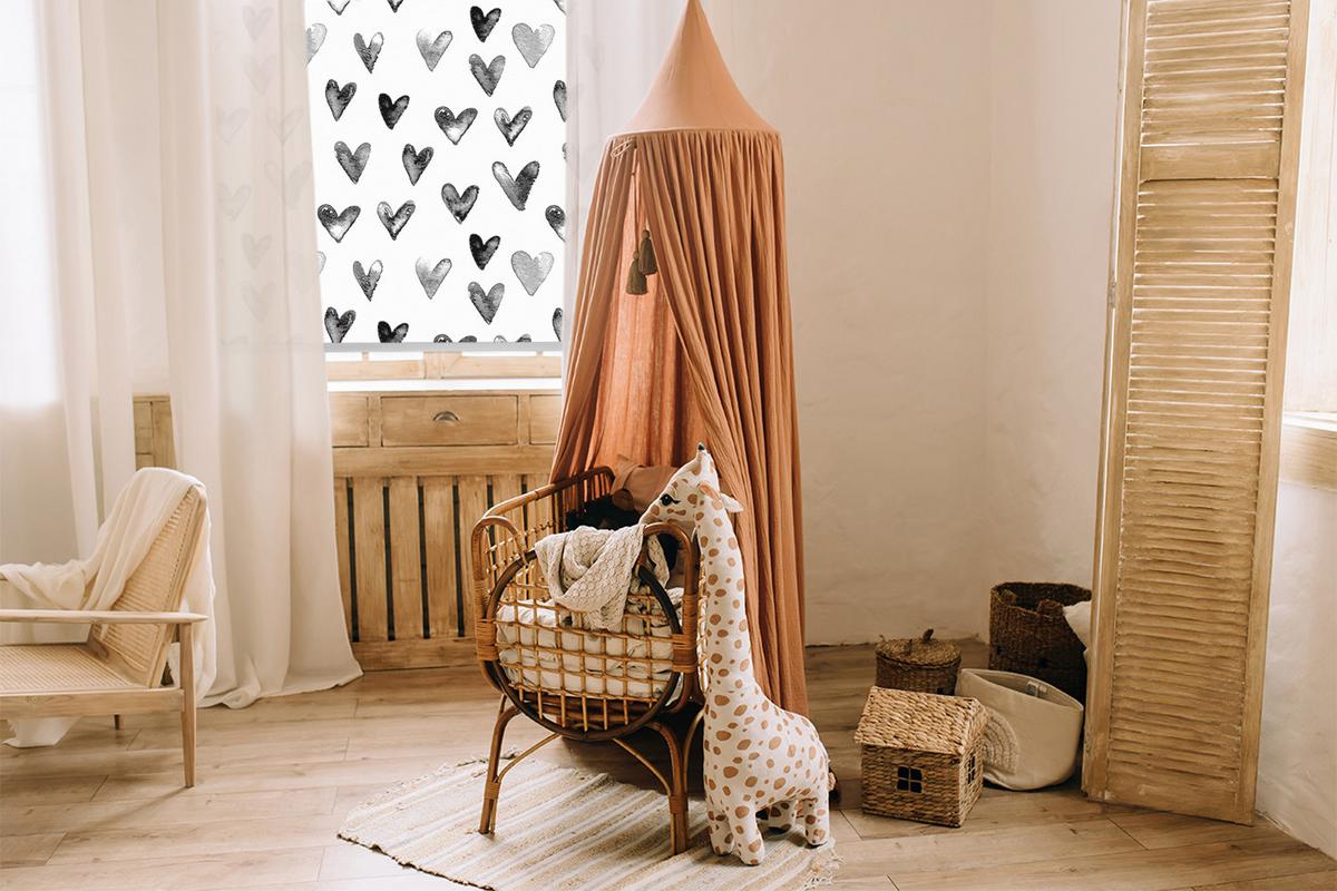 INNENROLLO - Fensterrollo - Rollo - 120x140 cm - Schwarze Herzen - Schwarz, Kunststoff (120/140/0.5cm) - TULUP