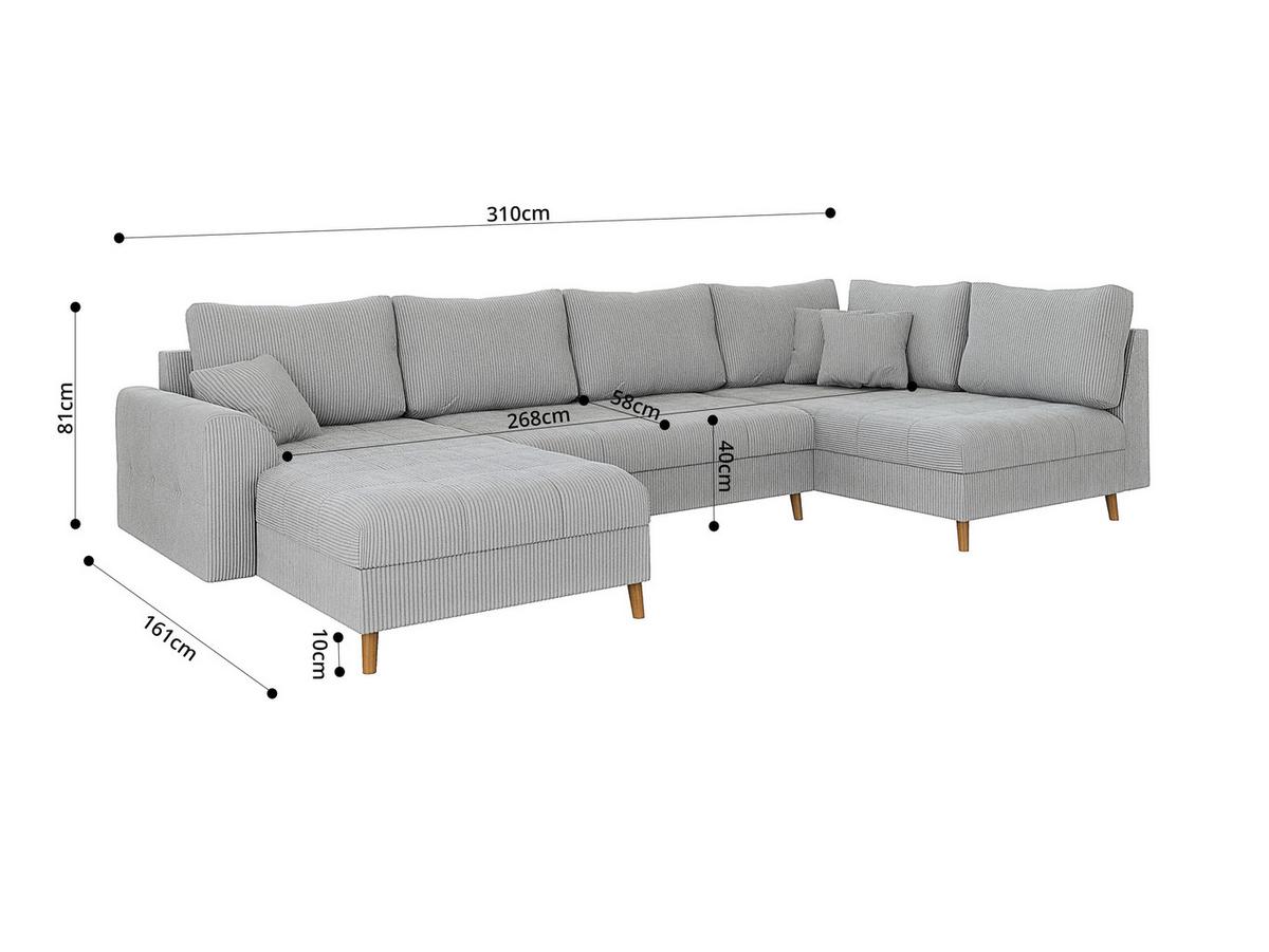 WOHNLANDSCHAFT inkl. Hocker Alma Hellgrau Cord - Hellgrau/Braun, Holz/Textil (310/81/161cm) - S-Style Möbel