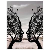 POSTER Strand - Meer - Menschen - Baum - Moderne Kunst Deko Wohnzimmer 60x80 cm - Hellgrau, Papier (60/80/0.1cm) - MuchoWow