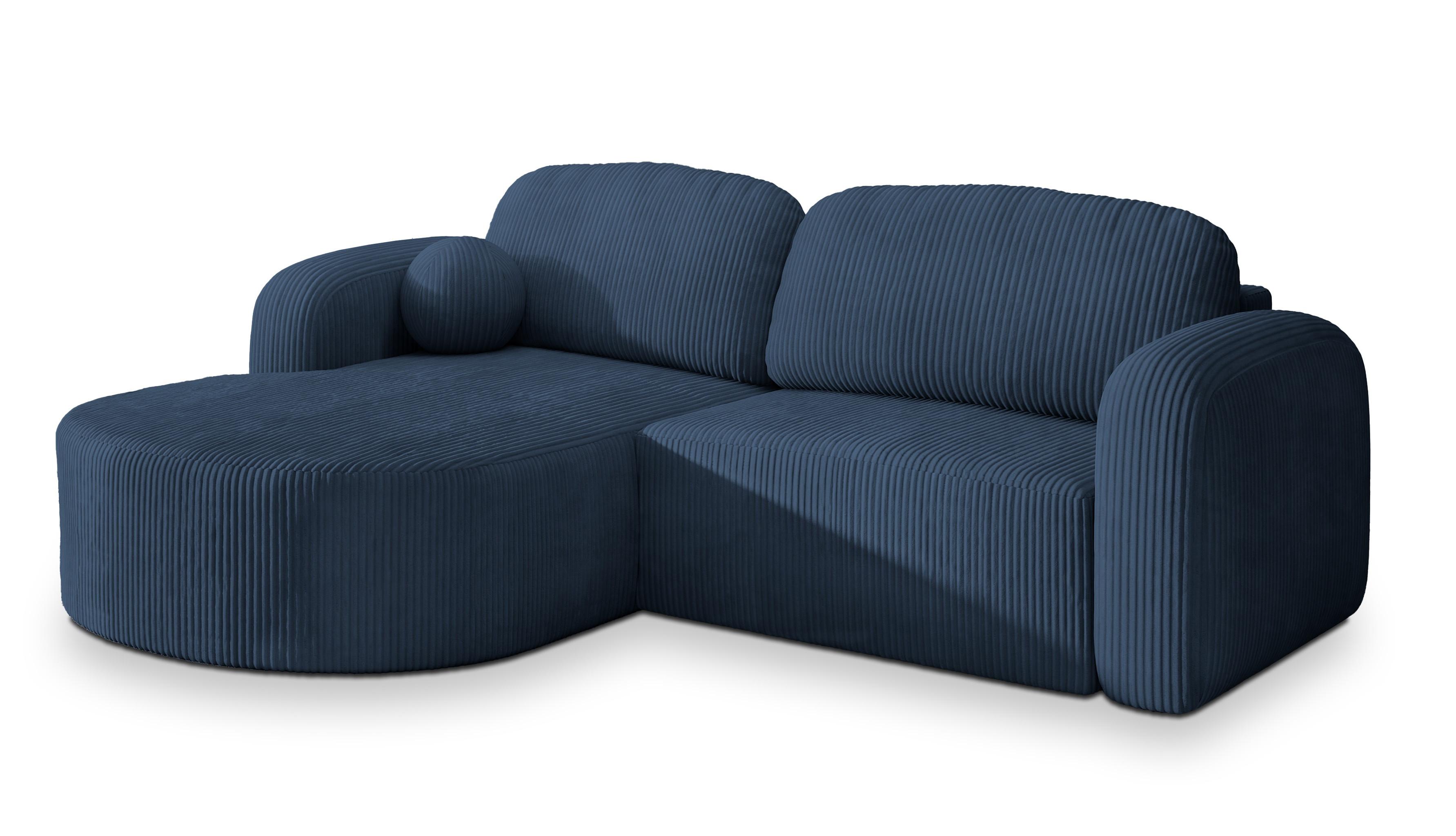 ECKSOFA AMILIA P L-S Blau Kordstoff mit Schlaffunktion - Blau, Holz (263/174cm) - MASSENO