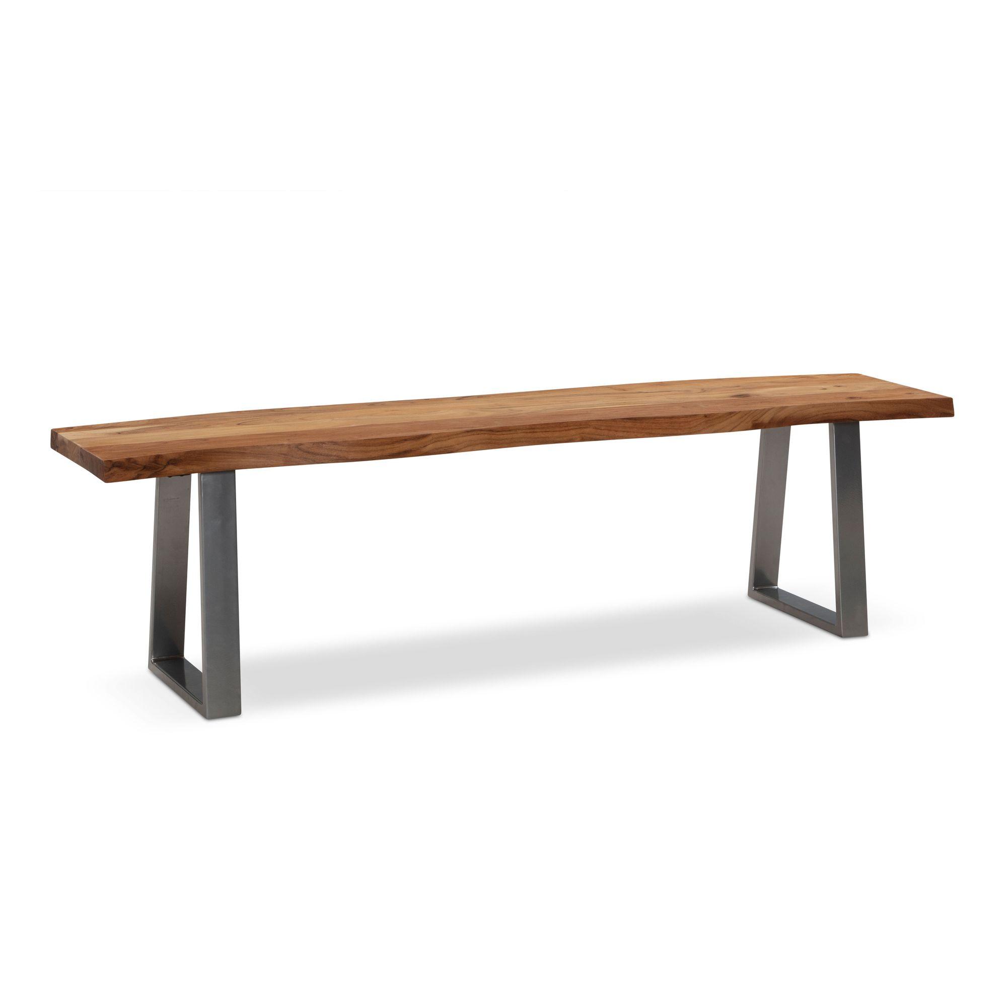 ESSZIMMERBANK Massivholz Metall Baumkante Chromgestell, Akazie 180x40x46 cm - Silberfarben/Braun, Holz/Metall (180/46/40cm) - KADIMA DESIGN