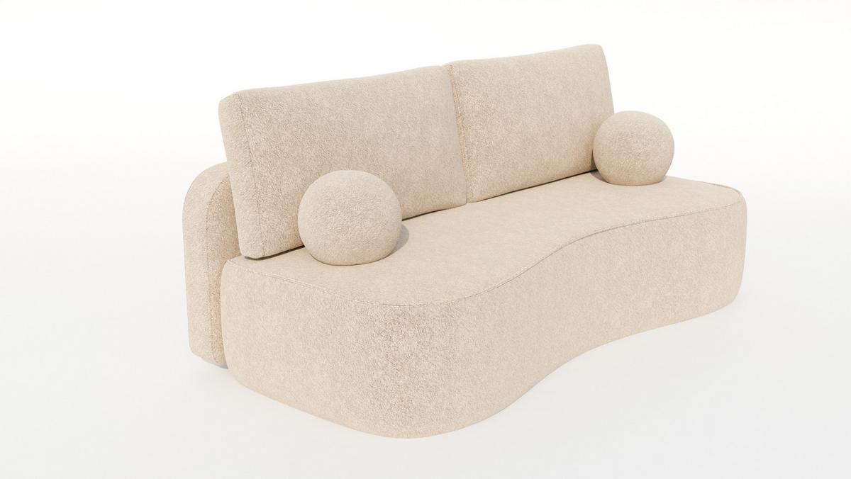 BETTSOFA ROTONDO Creme Bucle-Stoff mit Schlaffunktion - Creme, Textil (101/93/207cm) - MASSENO