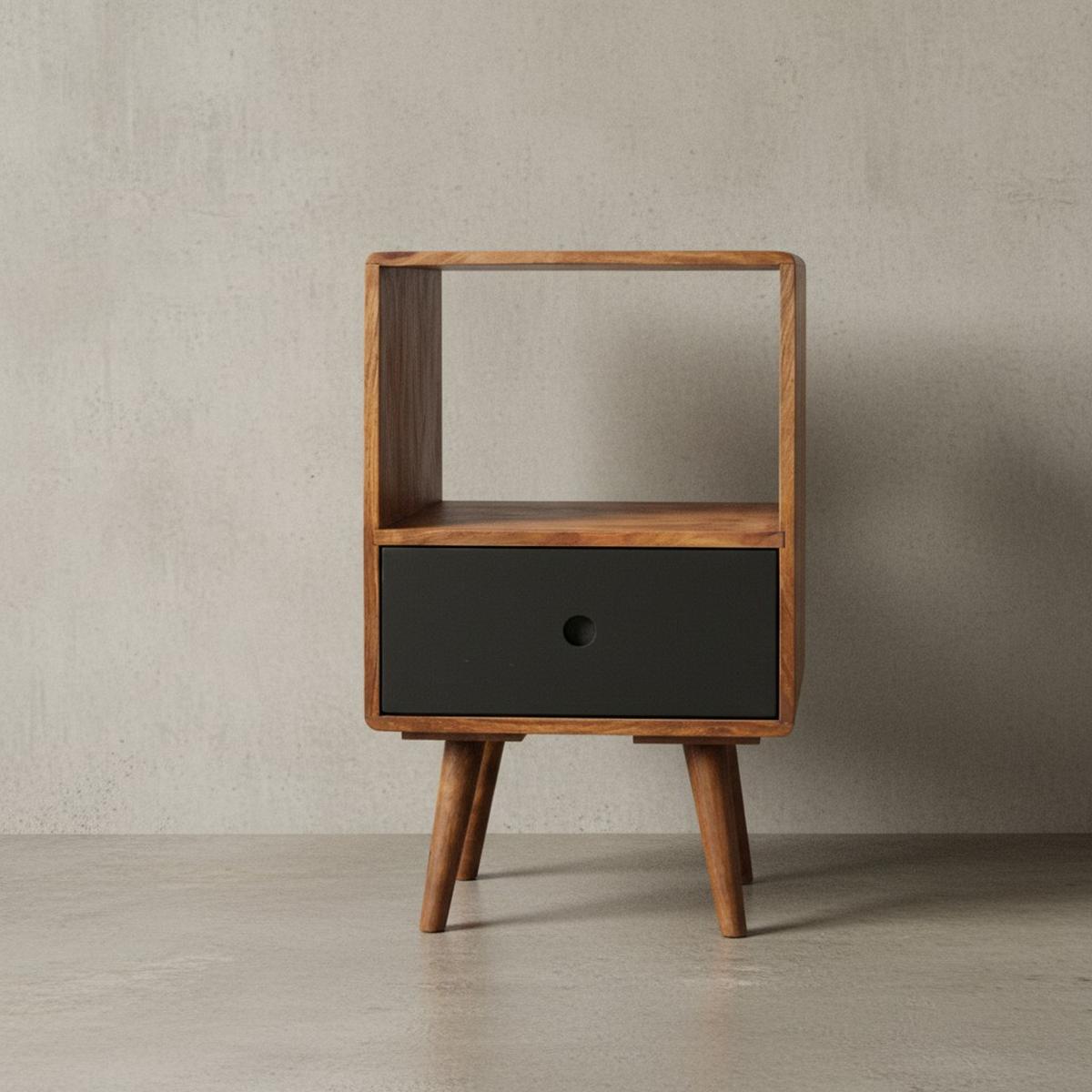 NACHTTISCH – Massivholz, 40x35x70 cm, Schublade, Retro-Stil - Dunkelbraun/Schwarz, Holz (40/70/35cm) - KADIMA DESIGN