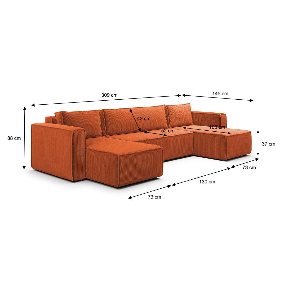 PANORAMASOFA Ezekiel 5 Sitzplätze Orange - Orange, Holz (309/73/145cm) - Petits-meubles