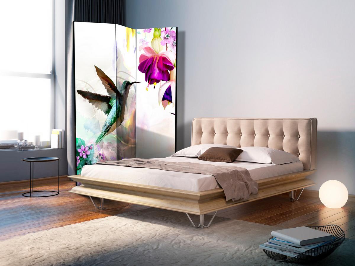 PARAVENT Beidseitig Bedruckter 3-tlg 135x172 cm Kolibri Blumen Natur - Multicolor, Holz/Textil (135/172/3cm) - Muralo