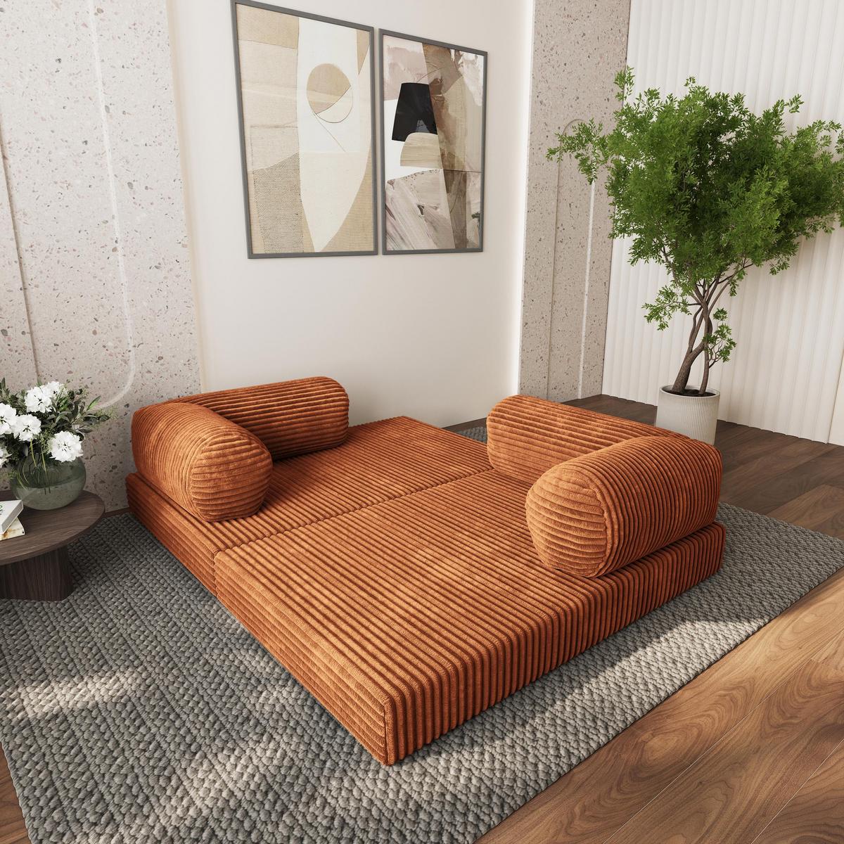 ECKSOFA ETERA modulares Boneless Sofa mit Schlaffunktion Braun Cordstoff - Braun, Textil (270/160cm) - MASSENO