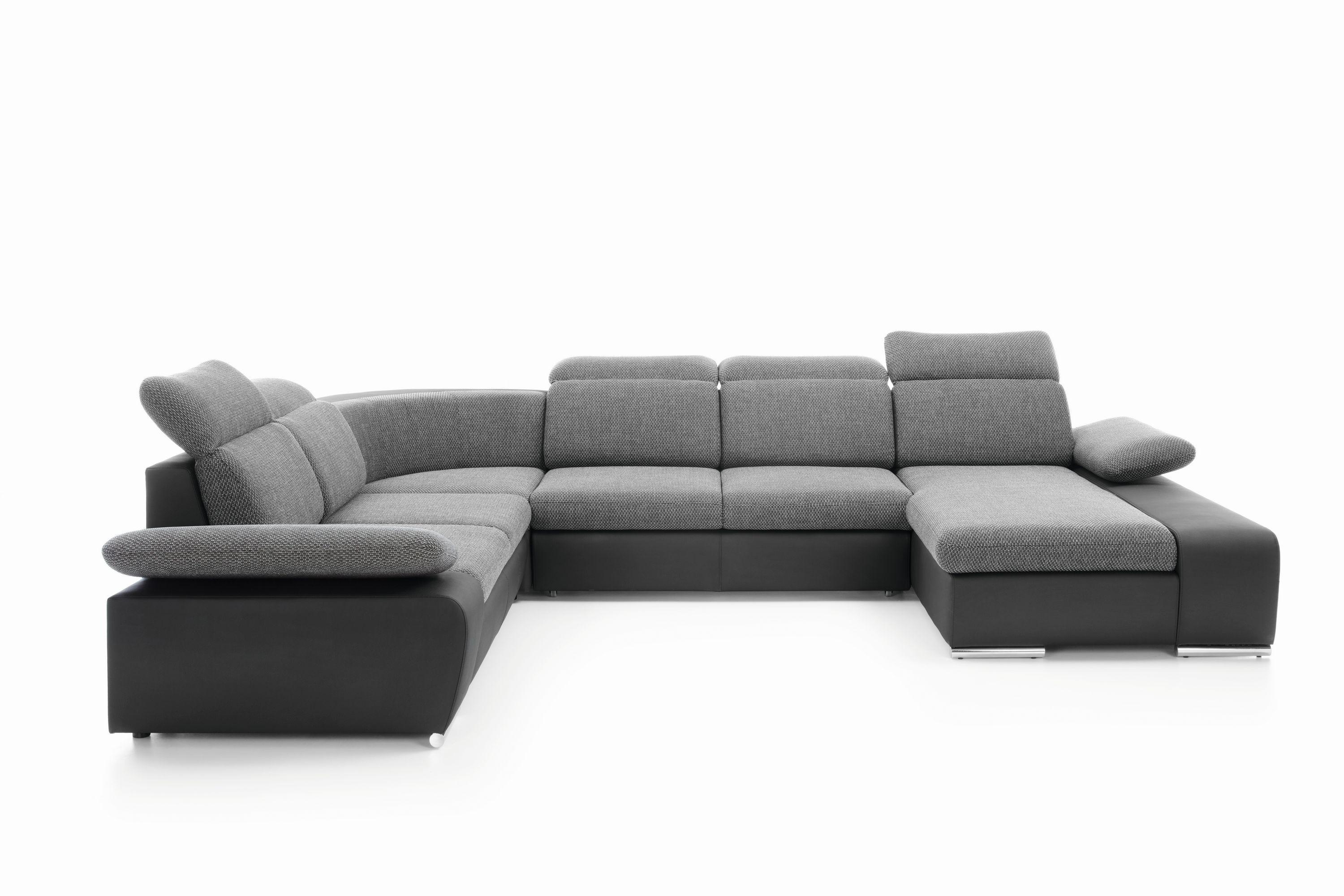 WOHNLANDSCHAFT TRENTO Grau Geflochtener Stoff mit Schlaffunktion - Grau, Holz (355/100/281cm) - MASSENO