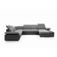 WOHNLANDSCHAFT TRENTO Grau Geflochtener Stoff mit Schlaffunktion - Grau, Holz (355/100/281cm) - MASSENO