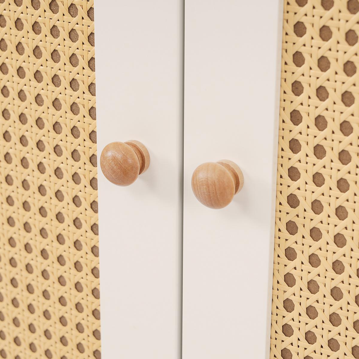 KLEIDERSCHRANK Weiß mit Rattan & Schublade Landhausstil 180×85×52 cm - Weiß, Holzwerkstoff (85/181/52cm) - Urban Meuble