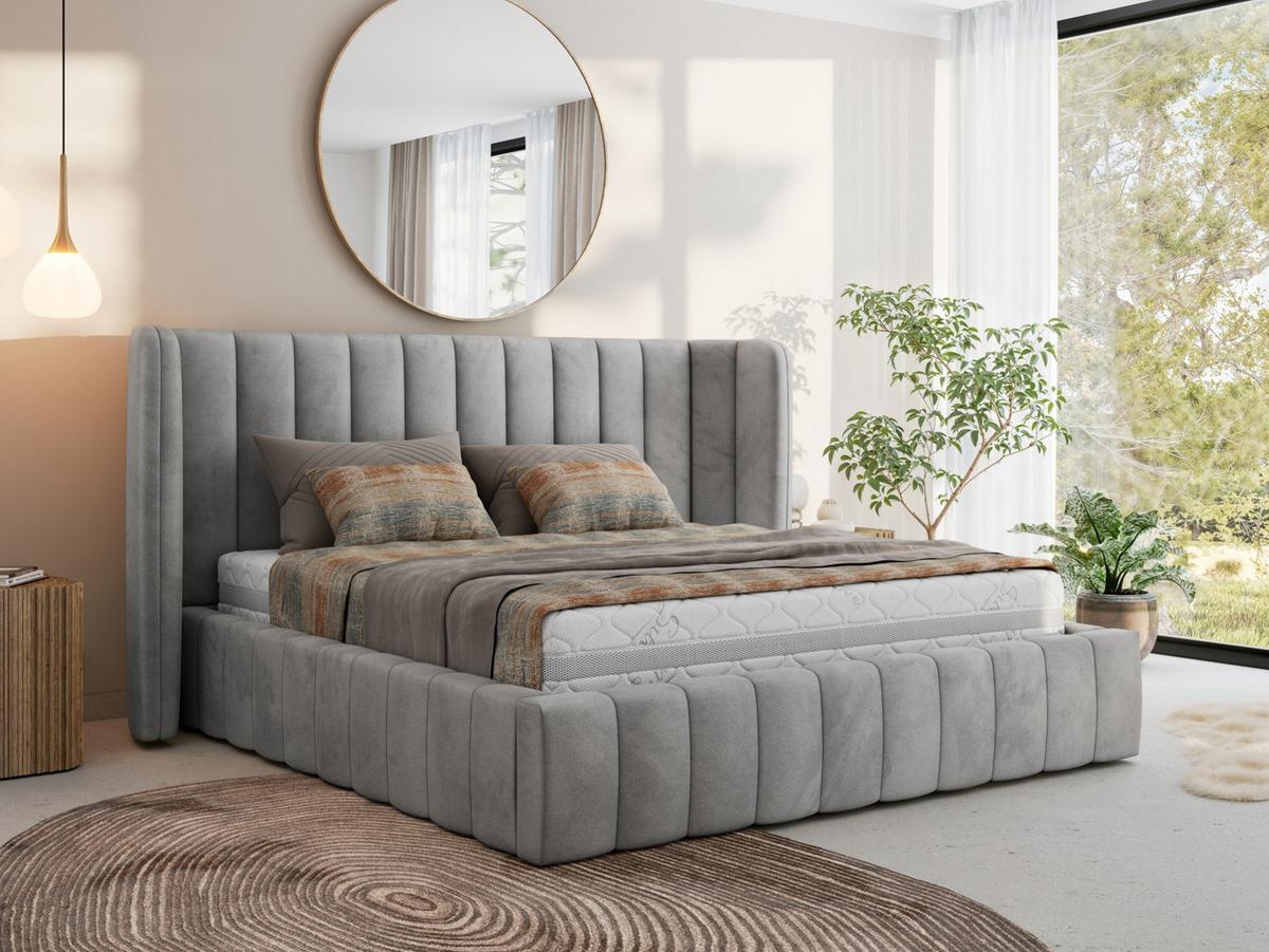 POLSTERBETT GOLETTA CLASSIC 180/200 - Hellgrau Velvet - Multipocket-Matratze - Hellgrau, Textil (180/200cm) - MKS