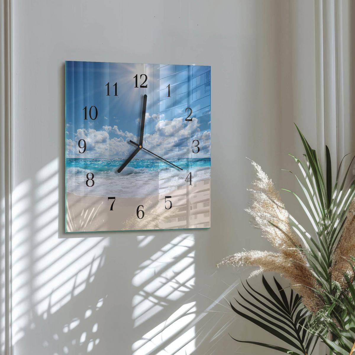 WANDUHR aus Glas 30x30 cm - Meer - Blau, Glas (30/30/0.4cm) - TULUP