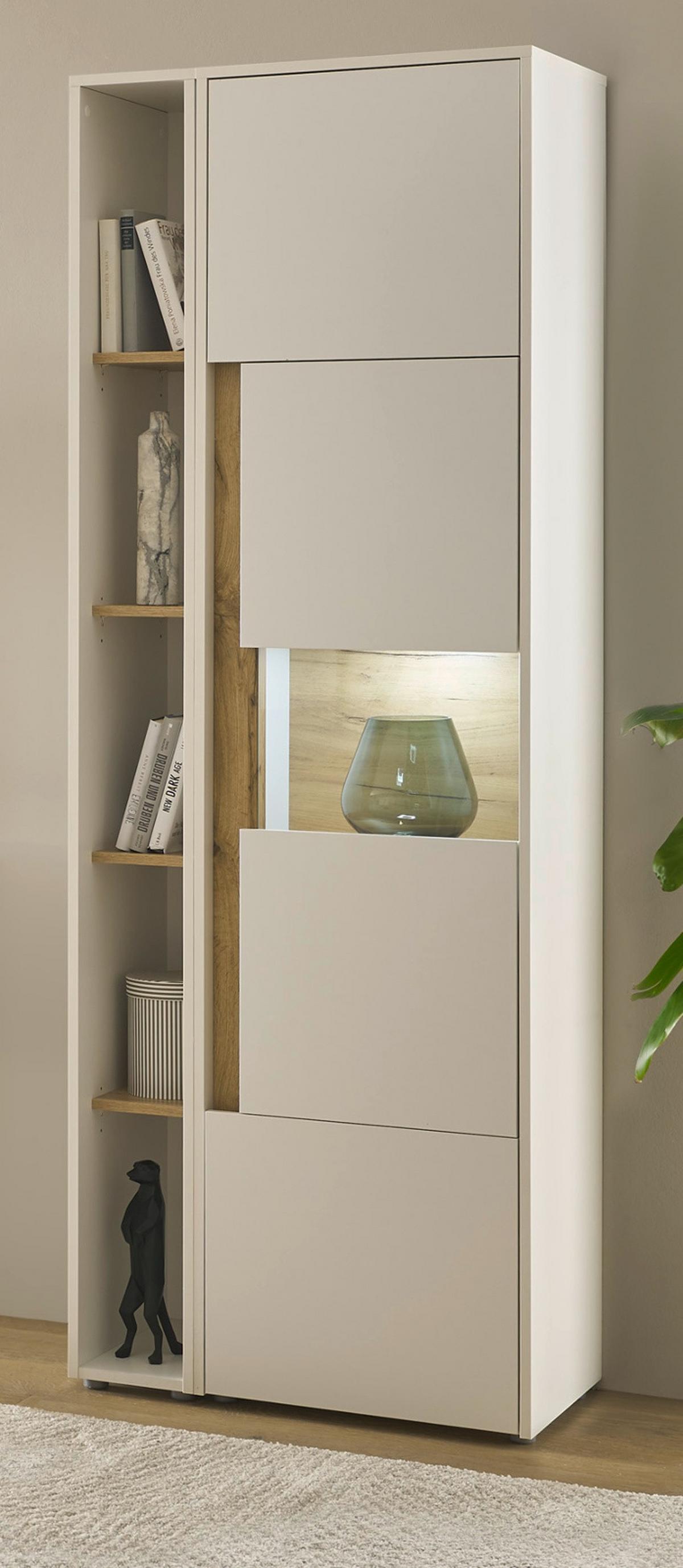AKTENSCHRANK Set 2-teilig weiß, Eiche Wotan 70 x 200 cm, Regal-Vitrine-Kombination mit 5 Ordnerhöhen - Eichefarben/Eiche Wotan, Glas/Holzwerkstoff (70/200/40cm) - Furn.Design