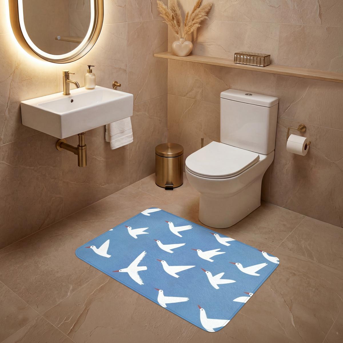 WC-VORLEGER Vögel - Weiß - Muster Toilettenteppich 90x60 cm - Blau, Textil (90/1cm) - OnlyWow