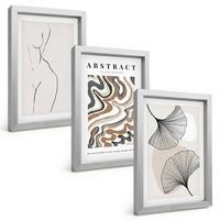 BILDER SET 3er Set - 20x30 cm Silberner Rahmen - Abstrakte Boho-Musterformen - Silberfarben, Kunststoff (20/30cm) - TULUP
