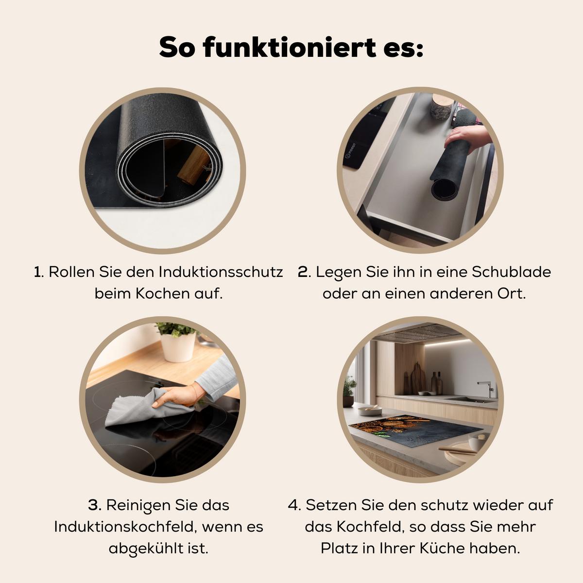 HERDABDECKPLATTE Zimt - Beton - Kaffee - Zimtstangen - Gewürze Induktionsmatte 77x51 cm - Mokka, Kunststoff (77/51/0.2cm) - MuchoWow