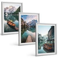 BILDER SET 3er Set - 40x60 cm Silberner Rahmen - See, Berge, Boote, Ferienhaus - Silberfarben, Kunststoff (40/60cm) - TULUP