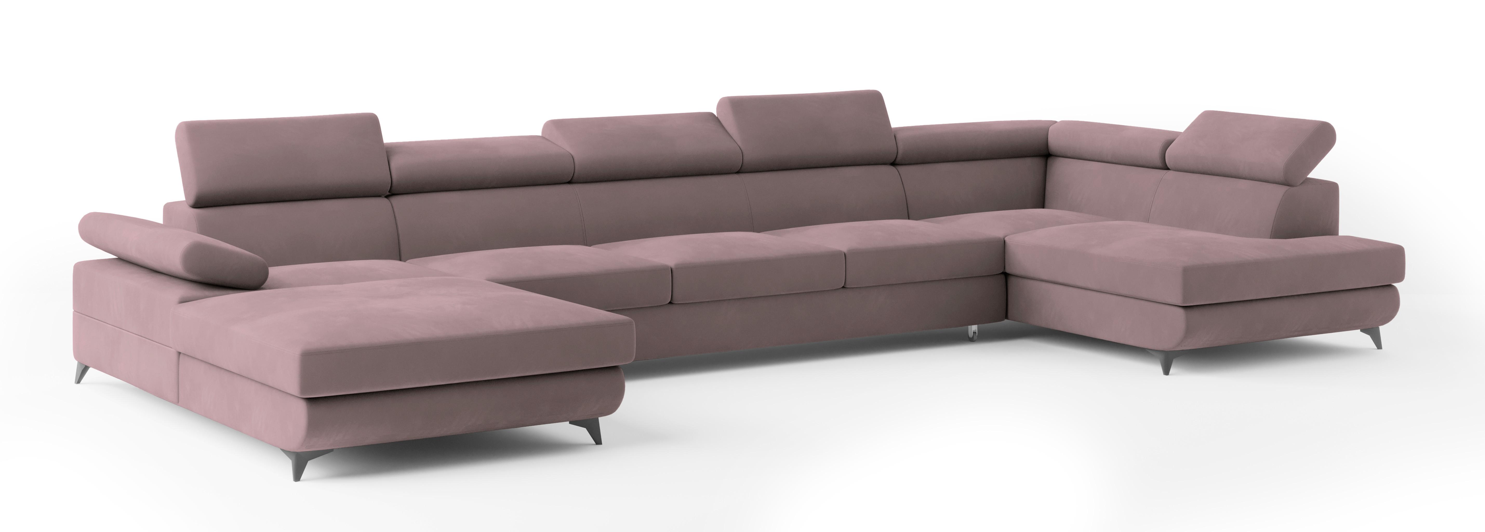 WOHNLANDSCHAFT MONTIVA Lila Velours-Stoff mit Schlaffunktion - Lila, Holz (410/89/190cm) - MASSENO