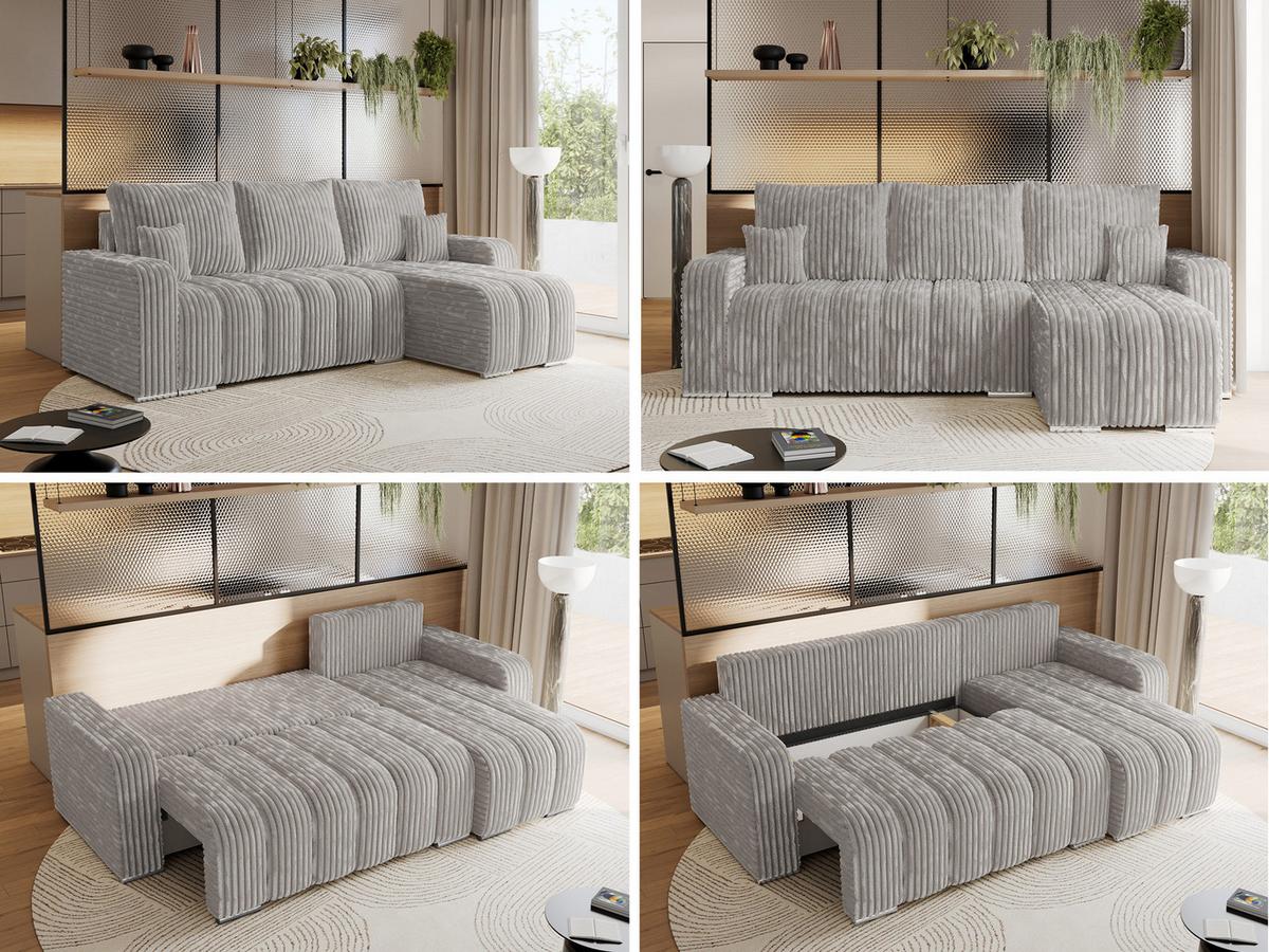ECKSOFA KIRASSO L Hellgrau Cord - Hellgrau/Grau, Textil (245/147cm) - MKS