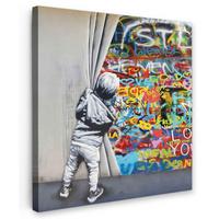 LEINWANDBILD Graffiti - Junge - Ilussie - Straßenkunst Deko Wohnzimmer 20x20 cm - Hellgrau, Textil (20/20cm) - MuchoWow