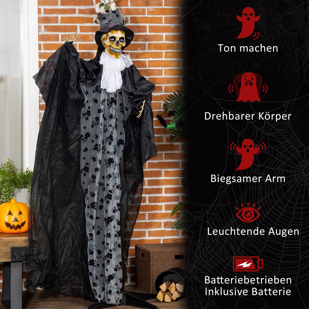 183CM Halloween-Dekoration Gespenst Bräutigam In Lebensgröße Augenglühen - Schwarz, Kunststoff (65/189/115cm) - Outsunny