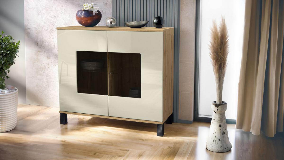 KOMMODE Grömitz Creme Hochglanz - Creme, Holzwerkstoff (92.5/84.5/35cm) - Vladon
